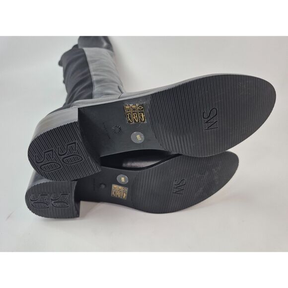 Stuart Weitzman Women's Black Reserve Leather Over-the-Knee Boots Size 10 B - Picture 5 of 7